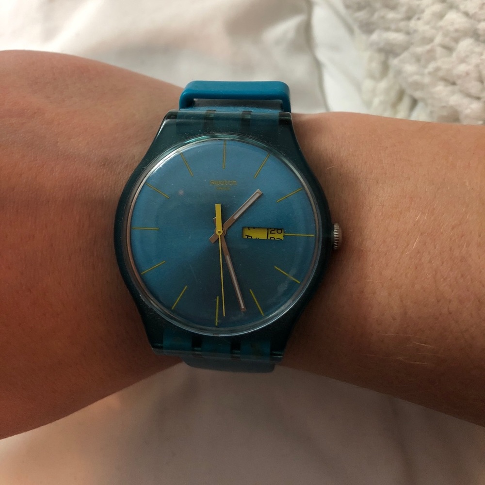 Swatch teal jelly watch